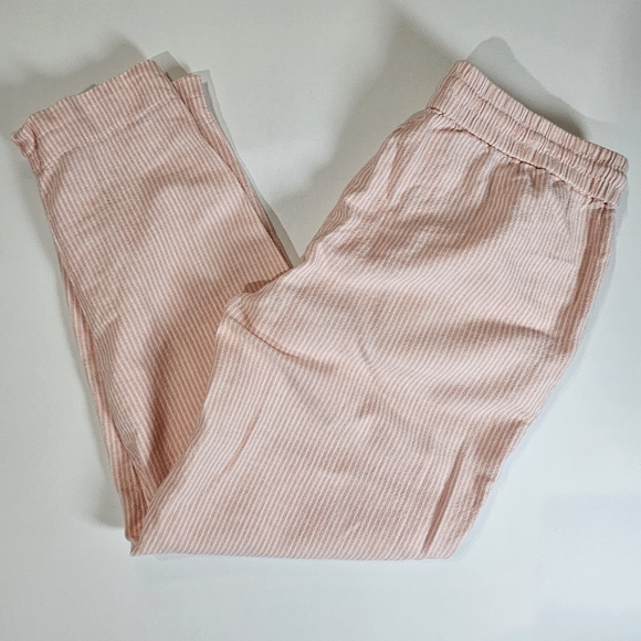 J. Crew Linen Blend Pants Size 6 Pink White Pinstriped Adjustable Drawstring - Picture 5 of 9